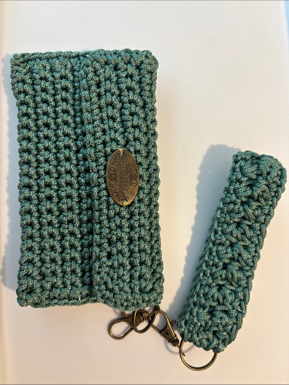 Handcrafted Teal Crochet Key & Card Holder with Wristlet